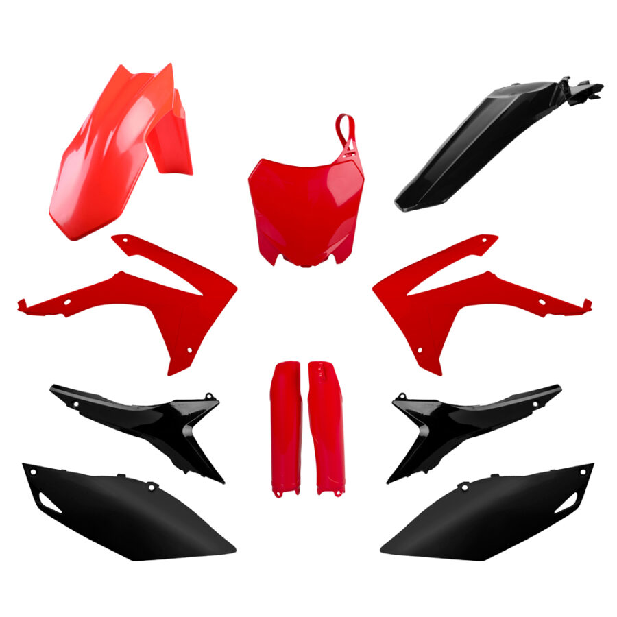 BOX KIT INC FORK GUARDS HONDA CRF250R 14-17, CRF450R 13-16 RED/BLACK