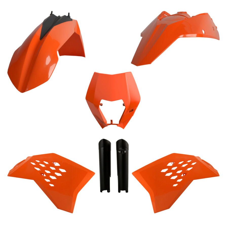 BOX KIT ENDURO INC FORK GUARDS & HEADLIGHT MASK KTM EXC 08-11 ORANGE