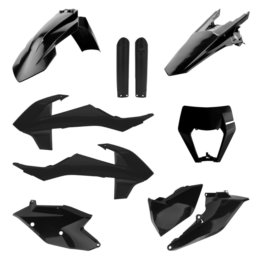 BOX KIT ENDURO INC FORK GUARDS & HEADLIGHT MASK KTM EXC/EXC-F 17-19 BLACK