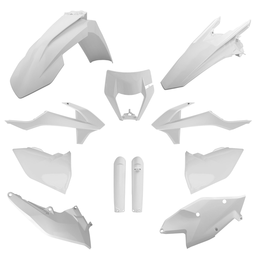 BOX KIT ENDURO INC FORK GUARDS & HEADLIGHT MASK KTM EXC/EXC-F 17-19 WHITE