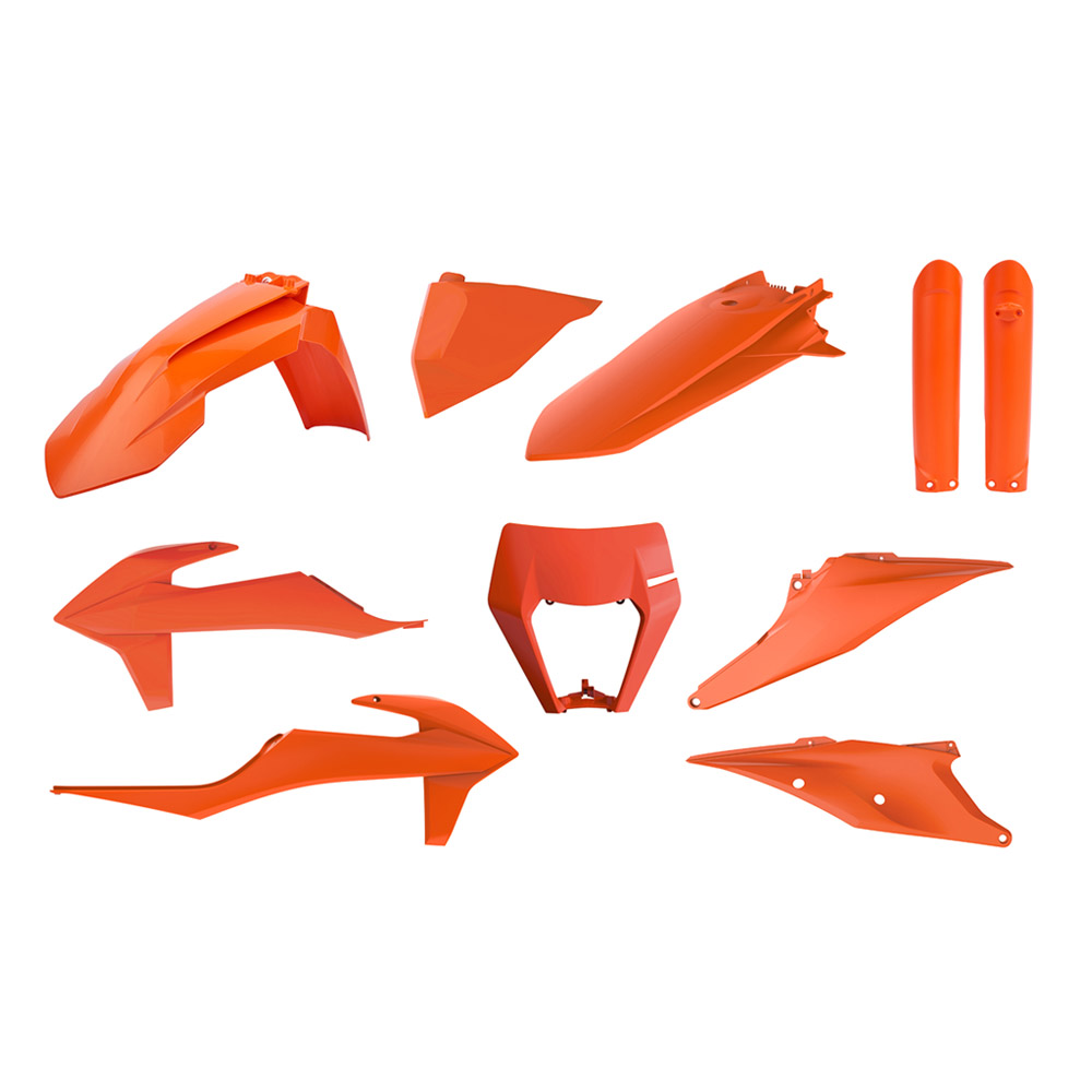 BOX KIT ENDURO INC FORK GUARDS & HEADLIGHT MASK KTM EXC/EXC-F 20-23 ORANGE