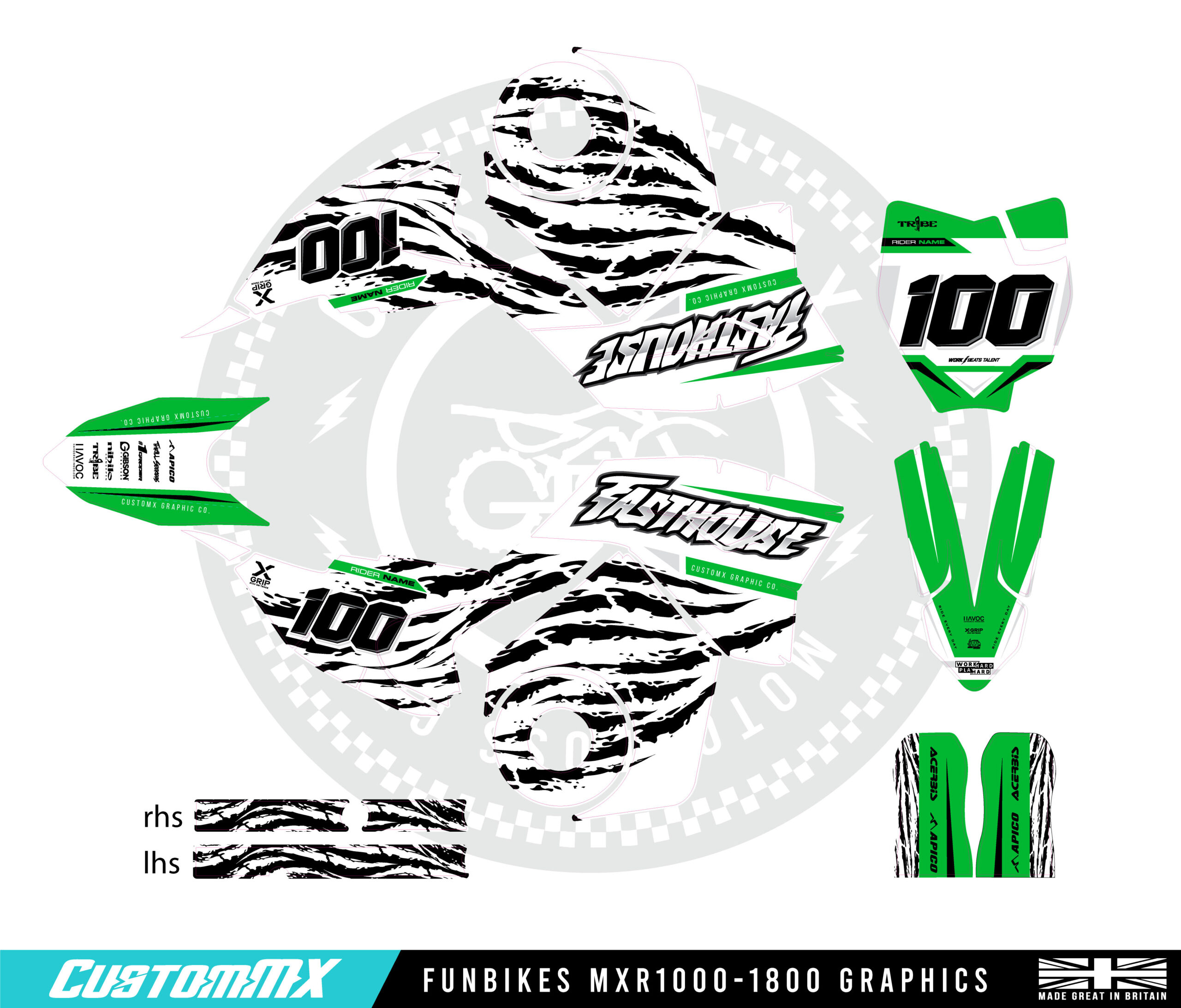 Sacramento (Green) - Funbikes MXR 1000/1300/1500/1600 Graphics Kit